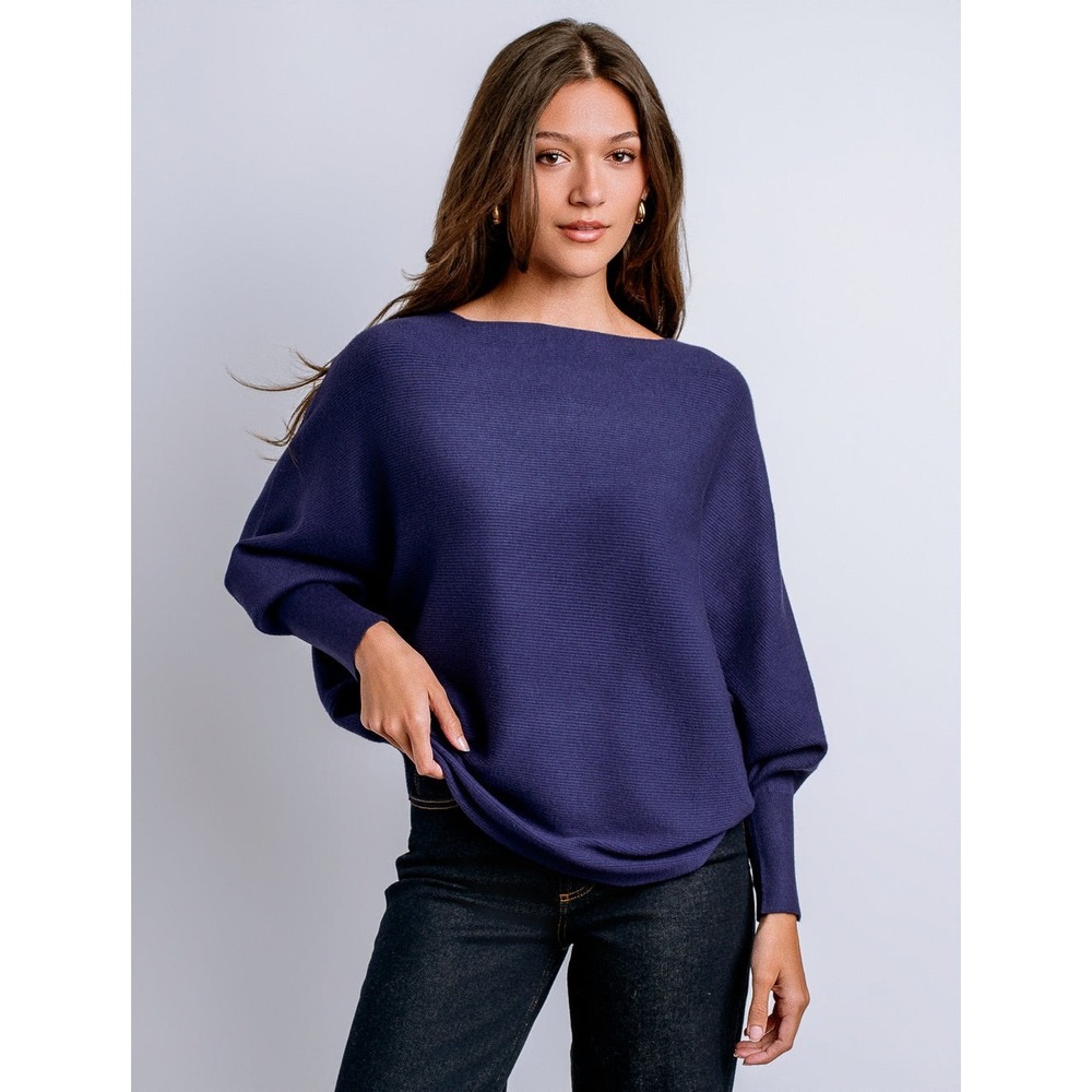 Kerisma Ryker Navy Blue Batwing Sleeve Boat Neck Knit Sweater G550B ML